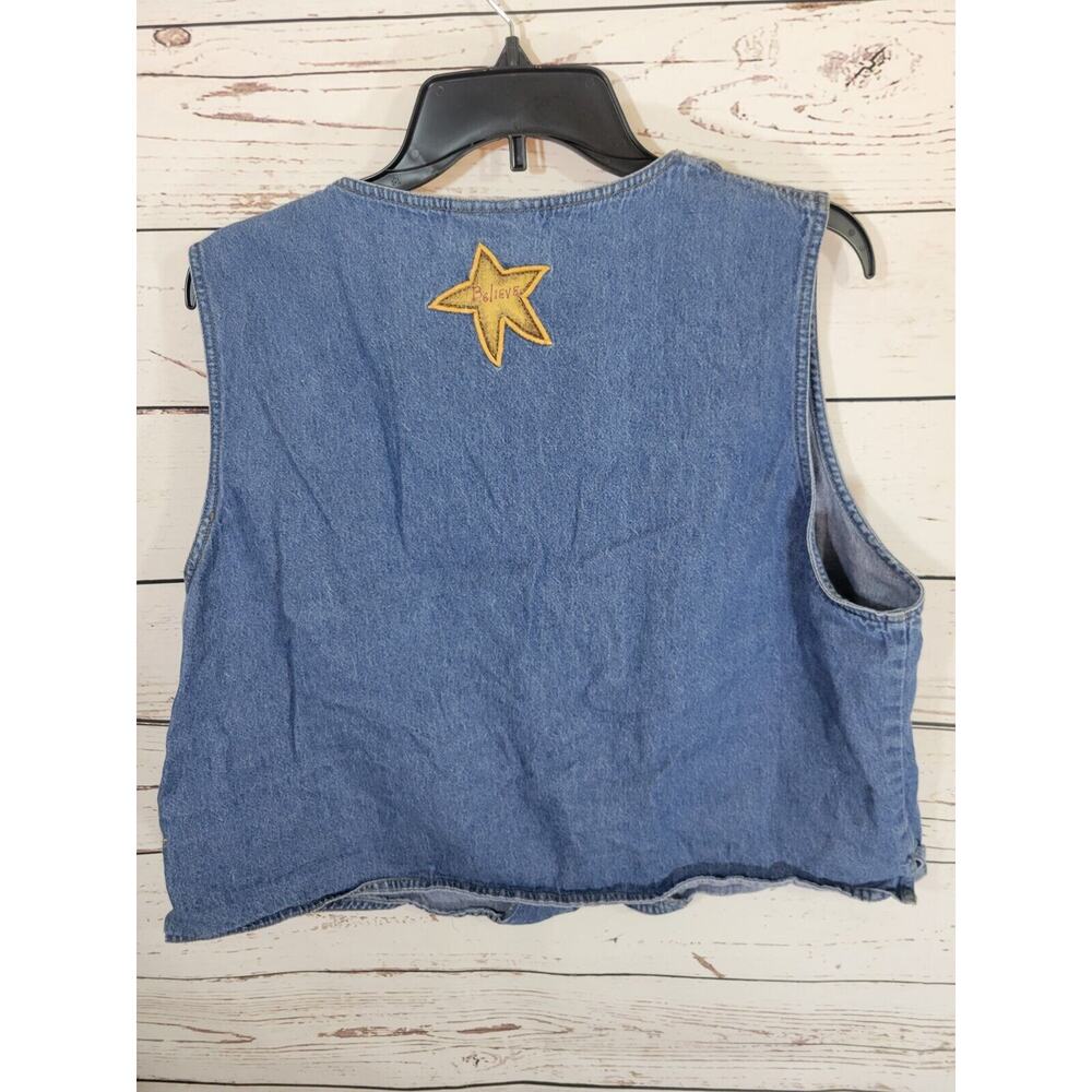 Quacker Factory Blue Denim Believe Love Angel Sleeveless Vest Women's Size 1X - Picture 2 of 11